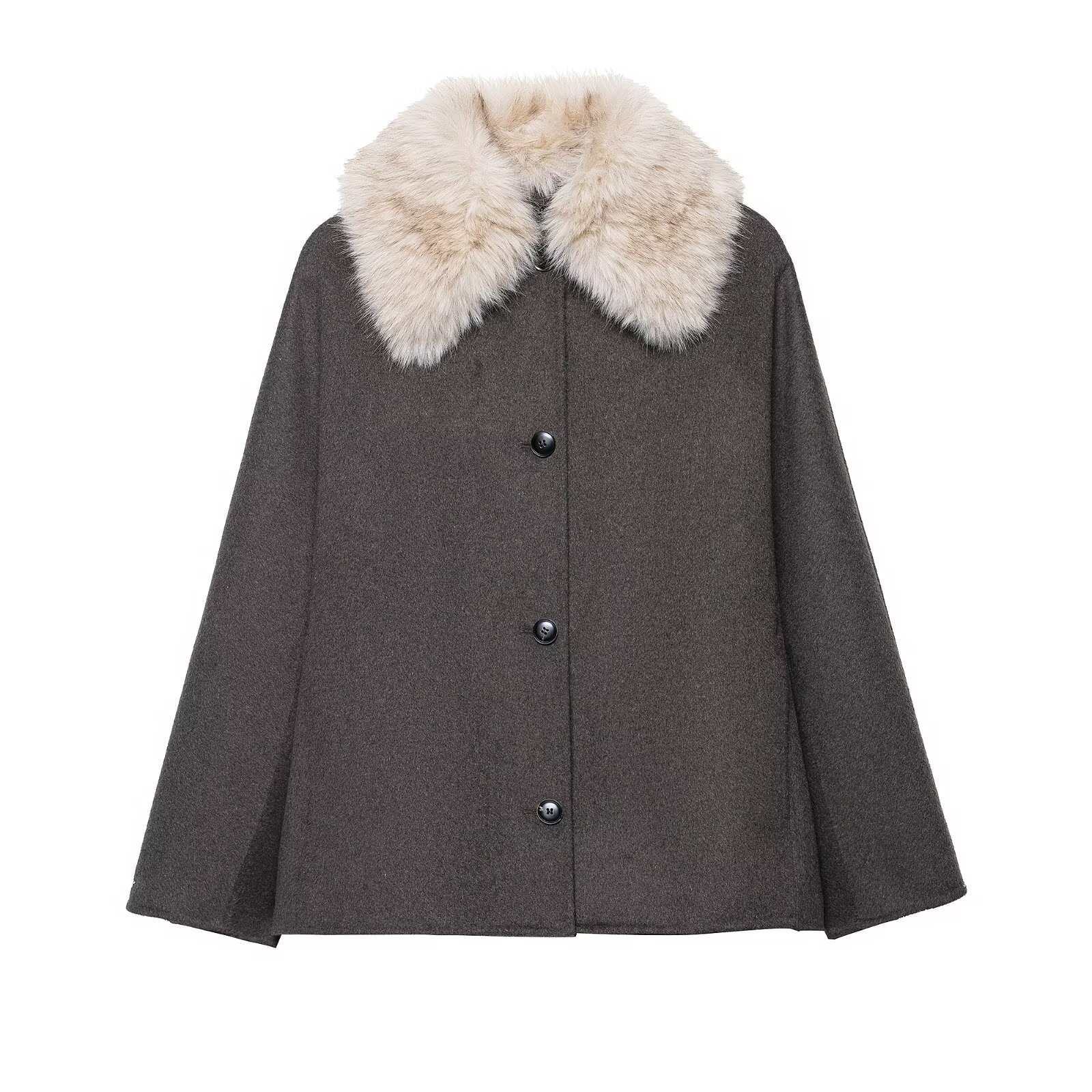 Women Formal Wear Stitching - Casaco com Gola de Pele Sintética