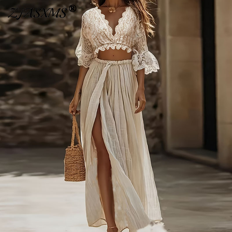 Women'S Formal Wear Suit - Conjunto Feminino Boêmio de Renda Duas