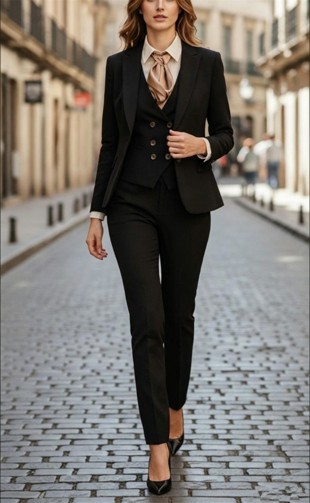 Women Formal Wear Tailor - Conjunto feminino preto de 3 peças,