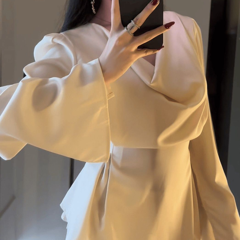 Women'S Formal Wear Suit - Temperamento francês feminino, camisa de cetim,