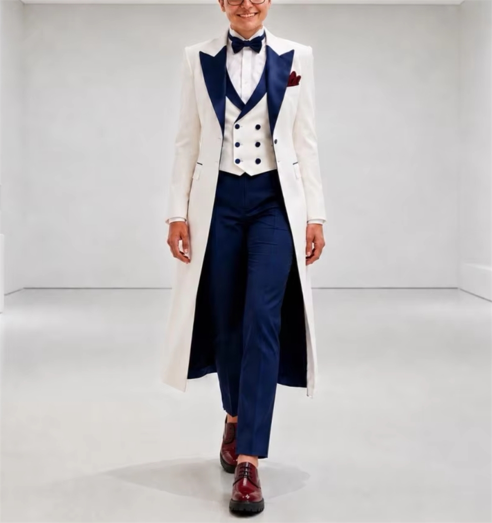Women Formal Wear Tailor - Jaqueta Feminina Azul Marinho e Branca,