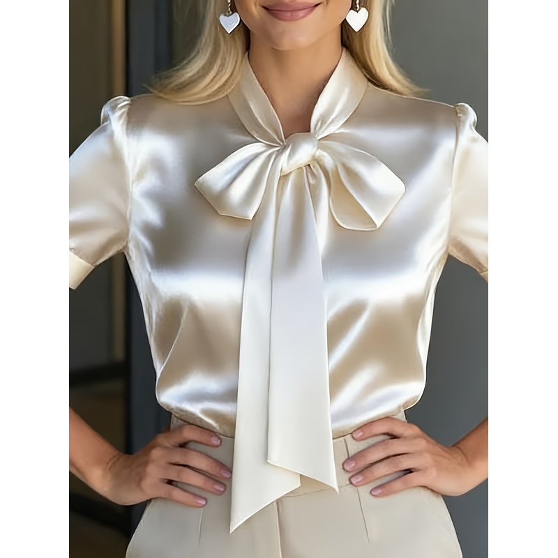 Women Formal Wear Stitching - Camisa Elegante de Manga Curta para