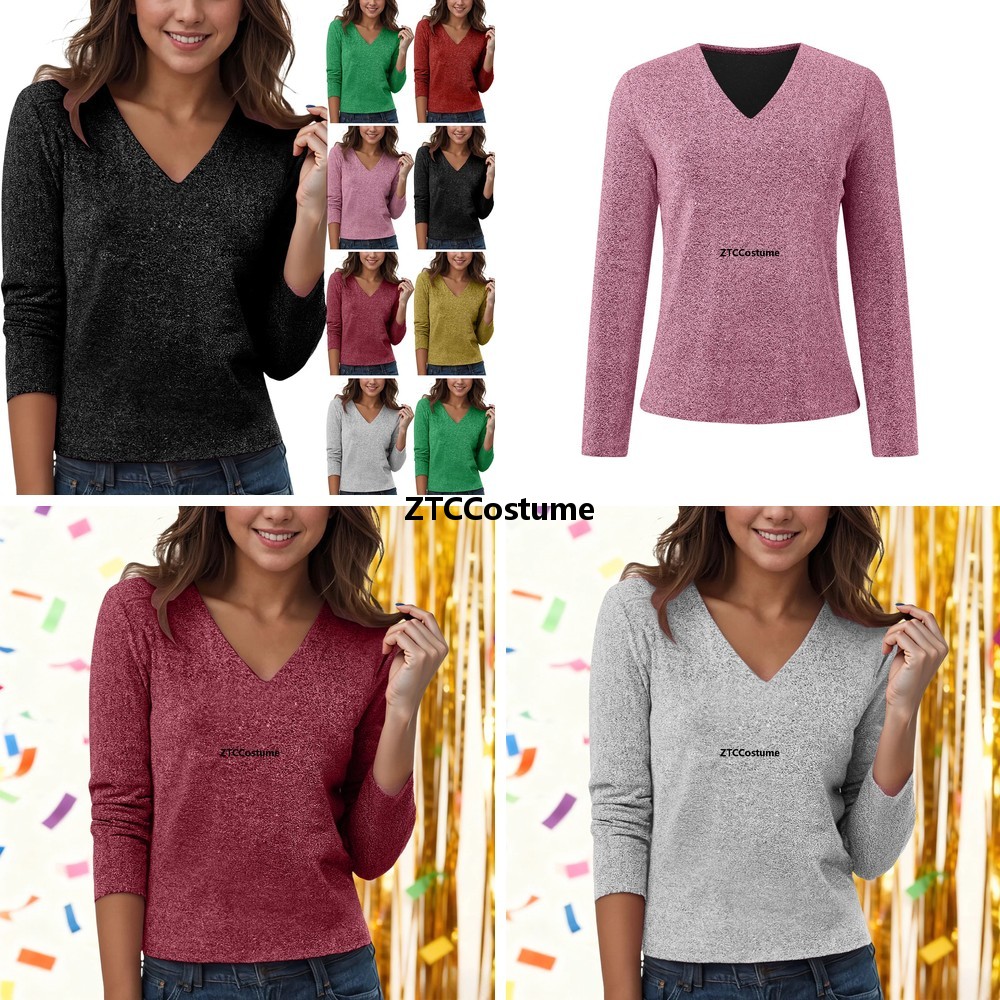 Blusa de Manga Longa com Decot - Women Formal Blouses For Evening Wear avaliação e preço
