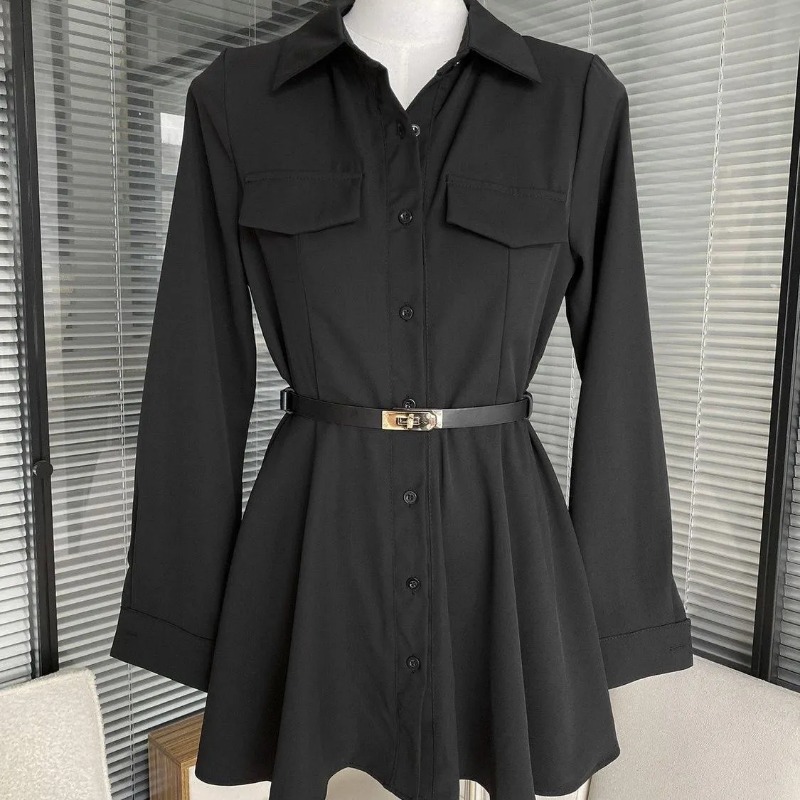 Vestido camisa preto feminino  - Women Formal Wear Stitching avaliação e preço