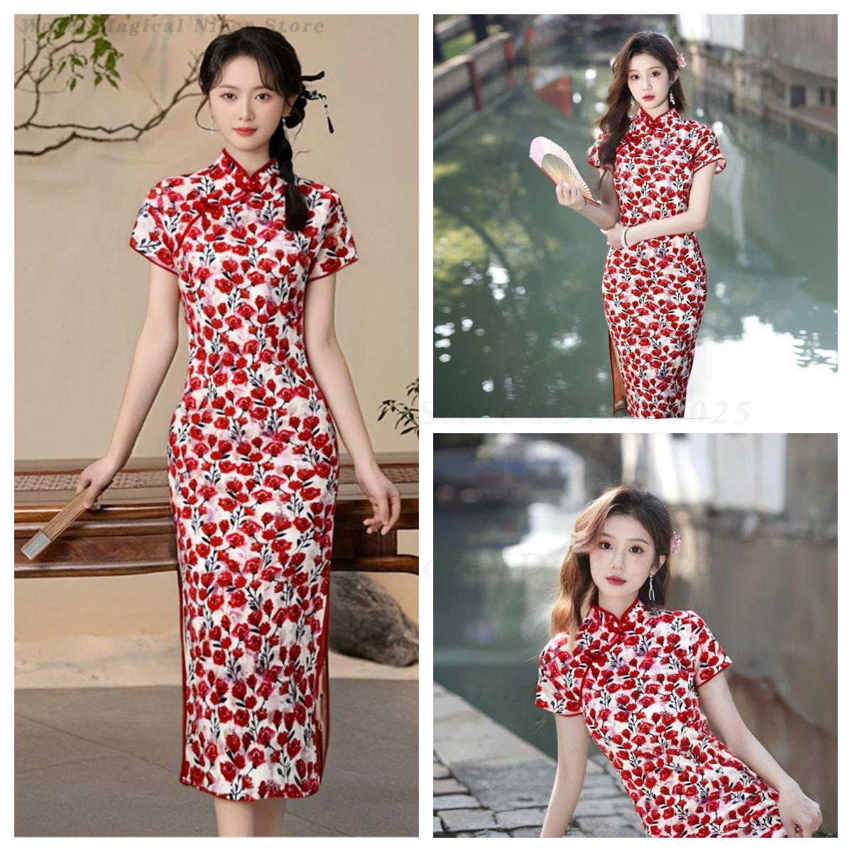 Novo Qipao Chinês Vintage Verm - Young Women'S Formal Wear avaliação e preço