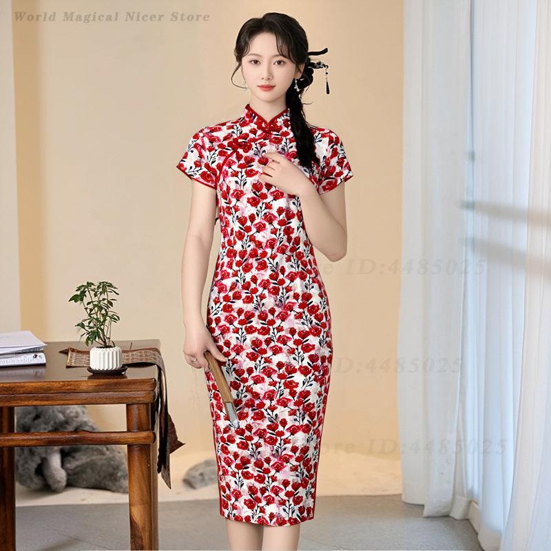 Novo Qipao Chinês Vintage Verm - Young Women'S Formal Wear avaliação e preço