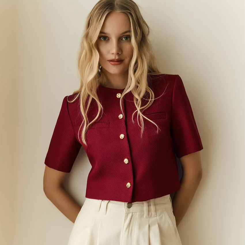 Blusa Cropped Vintage de Tweed - Women Formal Blouses For Evening Wear avaliação e preço