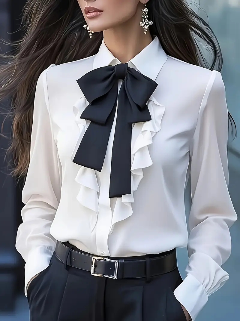 Blusa Elegante de Manga Longa  - Women Formal Blouses For Evening Wear avaliação e preço