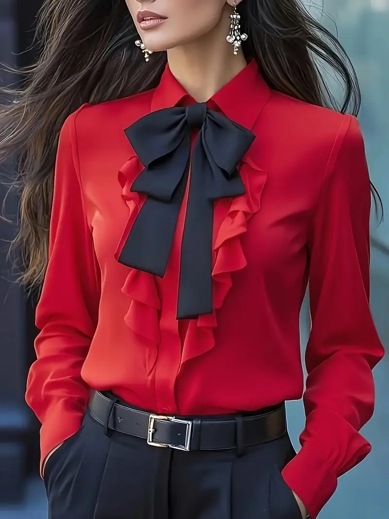 Blusa Elegante de Manga Longa  - Women Formal Blouses For Evening Wear avaliação e preço