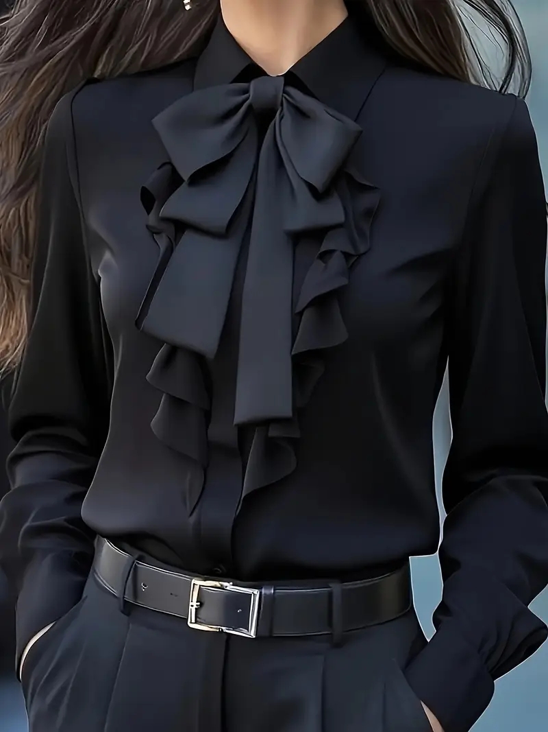 Blusa Elegante de Manga Longa  - Women Formal Blouses For Evening Wear avaliação e preço