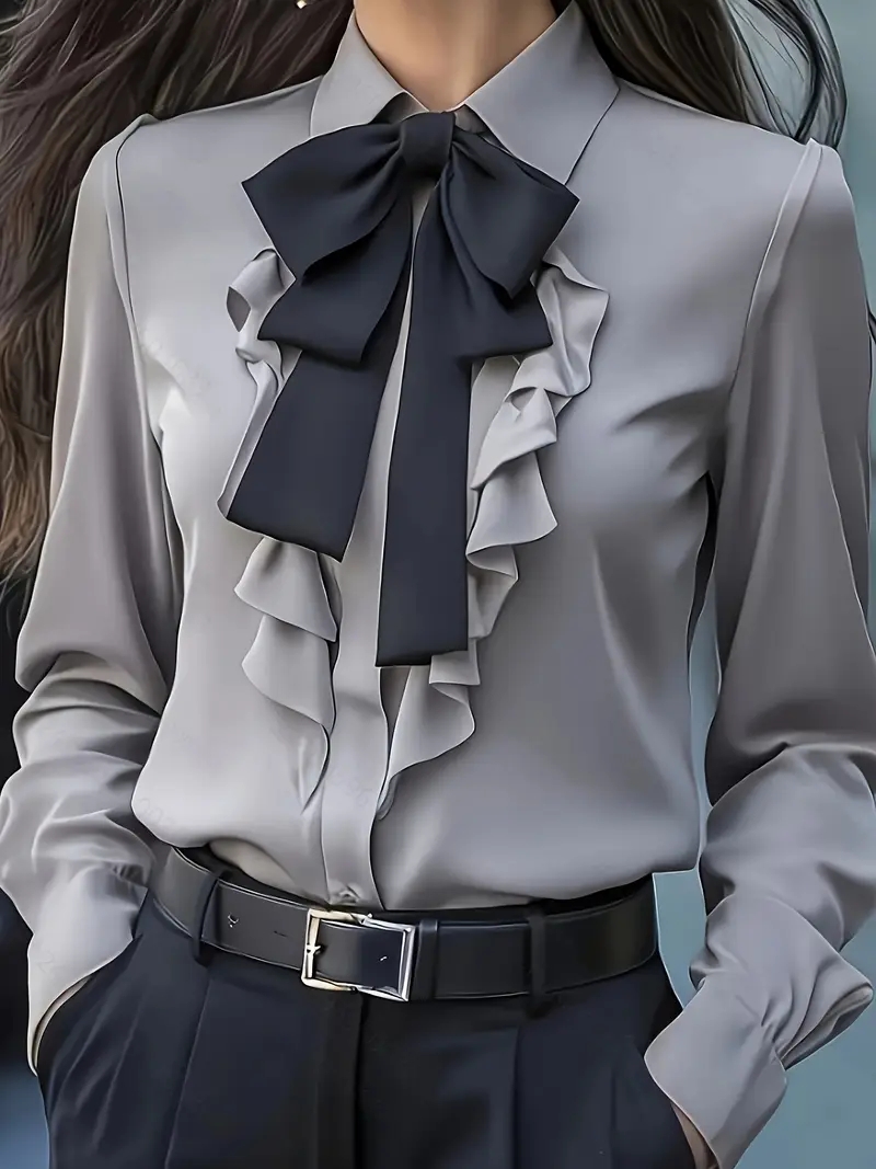 Blusa Elegante de Manga Longa  - Women Formal Blouses For Evening Wear avaliação e preço