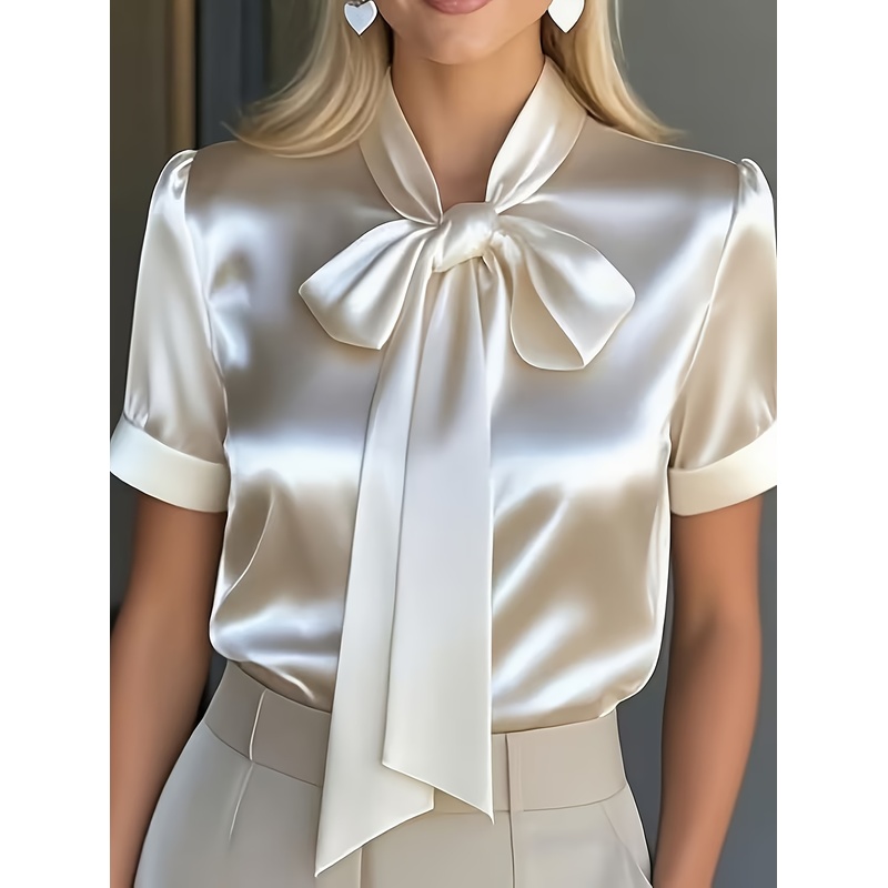 Camisa Elegante de Manga Curta - Women Formal Wear Stitching avaliação e preço