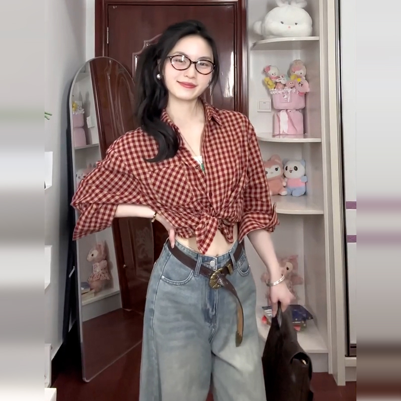 Camisa Xadrez Vermelha Vintage - Women Formal Blouses For Evening Wear avaliação e preço